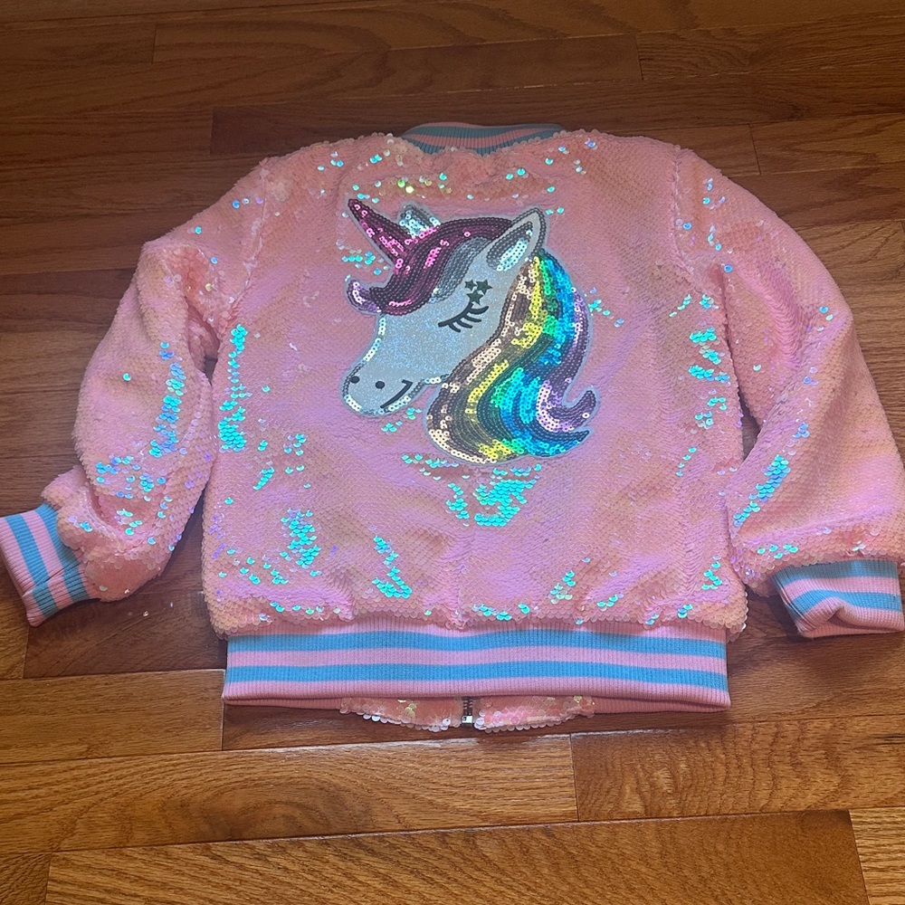 Brand new nwot Lola + The Boys Pink Sequin Jacket with Unicorn - Picture 3 of 6